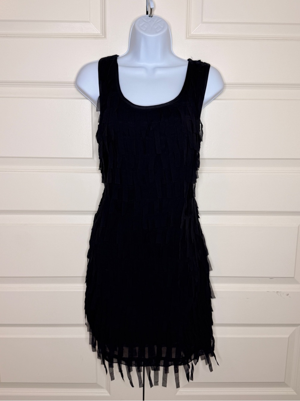 Black Sleeveless Fringe Mini Dress